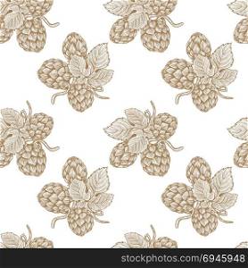 Seamless pattern with hand drawn beer hop. Design element for poster, card, banner, flyer. Vector illustration