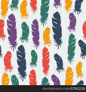 Seamless pattern with hand drawn bird feathers.