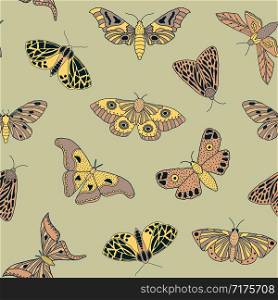 Seamless pattern with hand drawn butterflies and moths . It can be used for fabric, surface textures, textile industry and others.