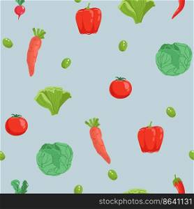 Seamless pattern with hand drawn colorful doodle vegetables. Sketch style vector set. Vegetables flat icons set: cucumber, carrot, onion, tomato.. Seamless pattern with hand drawn colorful doodle vegetables. Sketch style vector set. Vegetables flat icons set: cucumber, carrot, onion, tomato