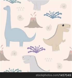 seamless pattern with hand drawn dinosaurs