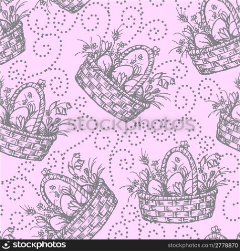 Seamless pattern with hand drawn easter basket