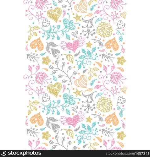 Seamless pattern with hand drawn flowers and hearts on white background. Vector illustration.. floral seamless pattern