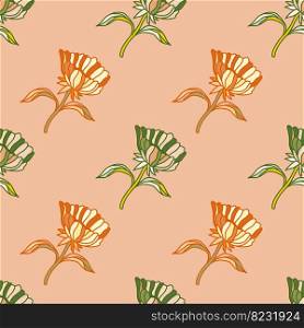 Seamless pattern with hand drawn flowers and leaves. Abstract floral wallpaper. Design for fabric, textile print, surface, wrapping, cover, greeting card. Vector illustration. Seamless pattern with hand drawn flowers and leaves. Abstract floral wallpaper.