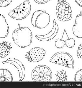 Seamless pattern with hand drawn fruits on white background