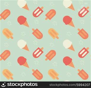 Seamless pattern with hand drawn ice cream, vector illustration
