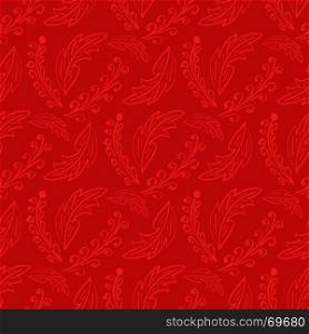 Seamless pattern with hand drawn leaves and branches.. Red seamless pattern with hand drawn leaves and branches. Light soft floral texture for wallpapers, paper, scrapbooking and decoupage paper, wrapping and textile