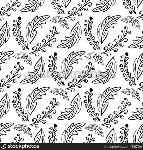 Seamless pattern with hand drawn leaves and branches.. Black and white Seamless pattern with hand drawn leaves and branches. Light soft floral texture for wallpapers, paper, scrapbooking and decoupage paper, wrapping and textile