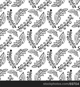 Seamless pattern with hand drawn leaves and branches.. Black and white Seamless pattern with hand drawn leaves and branches. Light soft floral texture for wallpapers, paper, scrapbooking and decoupage paper, wrapping and textile