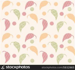Seamless pattern with hand drawn leaves with line patterns, vector illustration