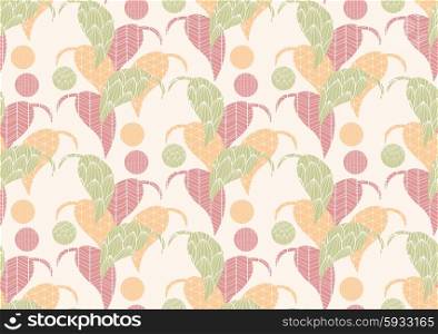 Seamless pattern with hand drawn leaves with line patterns, vector illustration
