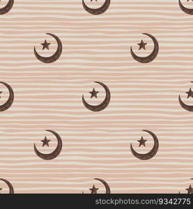 Seamless pattern with hand drawn moon and stars silhouettes print. For fabric design, textile print, wrapping paper, cover. Vector illustration. Seamless pattern with hand drawn moon and stars silhouettes print.