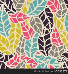 Seamless pattern with hand drawn natural leaves, vector illustration