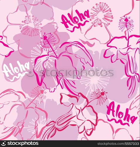 Seamless pattern with hand drawn outlines frangipani, Plumeria flowers. Ready to use as swatch