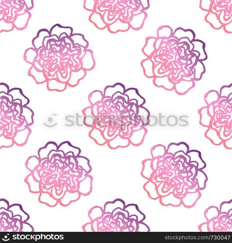 Seamless pattern with hand drawn peonies. Coral and deep violet colors. Suitable for packaging, wrappers, fabric design. Vector illustration. Seamless Pattern With Hand Drawn Peonies