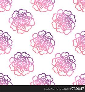 Seamless pattern with hand drawn peonies. Coral and deep violet colors. Suitable for packaging, wrappers, fabric design. Vector illustration. Seamless Pattern With Hand Drawn Peonies