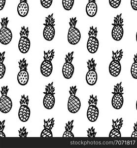 Seamless pattern with hand drawn pineapples. Design element for poster, card, banner, flyer. Vector illustration
