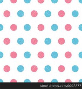 Seamless pattern with hand drawn pink and blue circles on white background, vector eps10 illustration. Pattern with Hand Drawn Circles