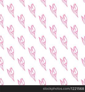 Seamless pattern with hand drawn pink flowers. Suitable for packaging, wrappers, fabric design. Vector illustration. Seamless pattern with hand drawn pink flowers on white background