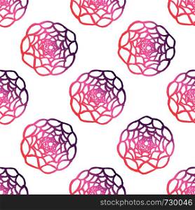 Seamless pattern with hand drawn ranunculus. Coral and deep violet colors. Suitable for packaging, wrappers, fabric design. Vector illustration. Seamless Pattern With Hand Drawn Ranunculus