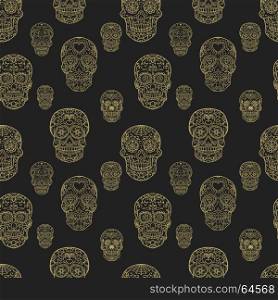 Seamless pattern with hand drawn sugar skulls. Day of the dead. Dia de los muertos. Vector illustration