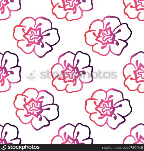 Seamless pattern with hand drawn tulips. Coral and deep violet colors. Suitable for packaging, wrappers, fabric design. Vector illustration. Seamless Pattern With Hand Drawn Tulips