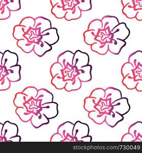 Seamless pattern with hand drawn tulips. Coral and deep violet colors. Suitable for packaging, wrappers, fabric design. Vector illustration. Seamless Pattern With Hand Drawn Tulips