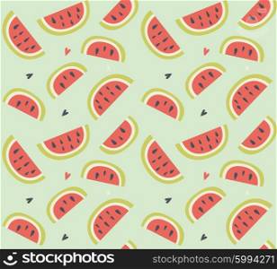 Seamless pattern with hand drawn watermelon fruit, vector illustration