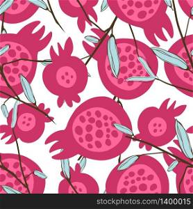 Seamless pattern with handdrawn pomegranate fruits. Can be used for textile, clothing, wrb, scrapbooking, wallpaper. Seamless pattern with hand-drawn pomegranate