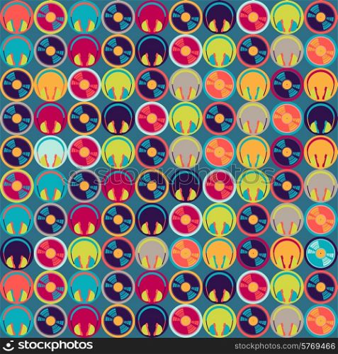 Seamless pattern with headphones and vinyl record.