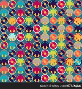 Seamless pattern with headphones and vinyl record.