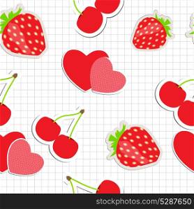 Seamless pattern with heart, cherry, strawberry. Vector illustration