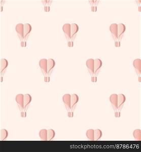 Seamless pattern with heart hot air balloon paper art style. Pattern graphic style. Cut paper effect. Vector illustration