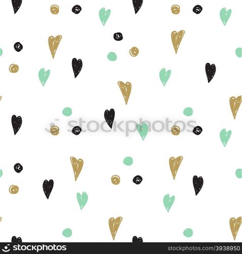 Seamless pattern with hearts and dots. Valentines Day background. Can be used for textule, wallpapers, web, greeting cards and scrapbooking design