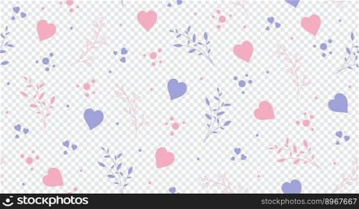 Seamless pattern with hearts and leaves. Sweet floral and tiny hearts seamless pattern. Vector illustration