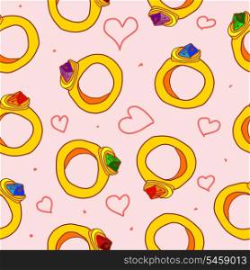 Seamless pattern with hearts and rings