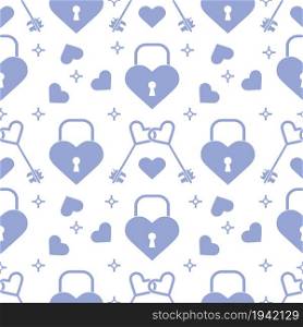 Seamless pattern with hearts, lock, keys in heart shape. Greeting card happy Valentine&rsquo;s Day. Romantic background. Design for banner, poster or print.