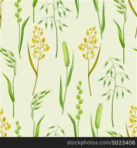 Seamless pattern with herbs and cereal grass. Floral ornament of meadow plants. Seamless pattern with herbs and cereal grass. Floral ornament of meadow plants.