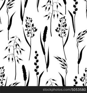 Seamless pattern with herbs and cereal grass silhouettes. Floral ornament of meadow plants. Seamless pattern with herbs and cereal grass silhouettes. Floral ornament of meadow plants.