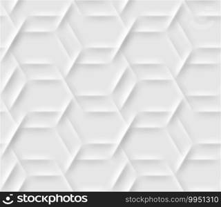 Seamless pattern with hexagonal cells made from shadows and lights in origami style. White background.