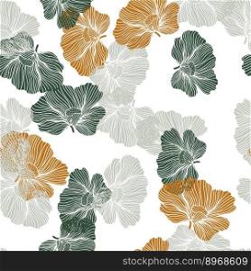 Seamless pattern with hibiscus flowers. Vintage floral background. Design for fabric, textile print, wrapping paper, cover, poster. Vector illustration. Seamless pattern with hibiscus flowers. Vintage floral background.