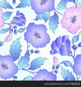 Seamless pattern with hibiscus. Vector illustration.
