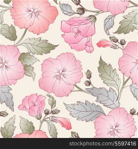Seamless pattern with hibiscus. Vector illustration.