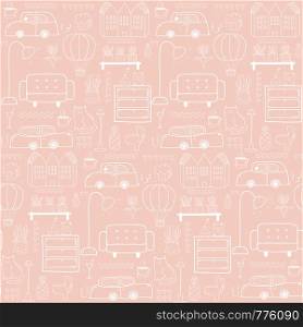 Seamless pattern with home furniture background. Vector illustration.