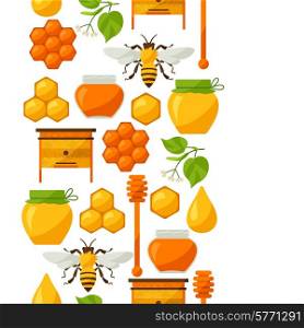 Seamless pattern with honey and bee objects.. Seamless pattern with honey and bee objects