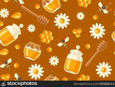 Seamless pattern with honey items. Image for business, food and agricultural industry.. Seamless pattern with honey items. Image for food and agricultural industry.