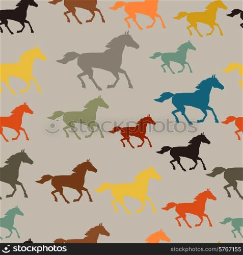Seamless pattern with horse running in flat style.