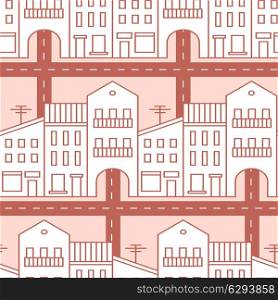 Seamless pattern with houses and streets. Vector illustration.