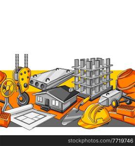 Seamless pattern with housing construction items. Industrial repair or building tools and symbols.. Seamless pattern with housing construction items. Industrial repair or building symbols.