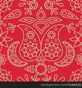 Seamless pattern with indian ornamnet paisley and asian flower